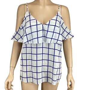 5 For $25 Do+Be Top Size Medium NWT Blue & White Checkered Ruffle Cold‎ Shoulder